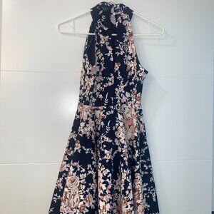 Floral Print Blue Background, B Darlin Flare Dress